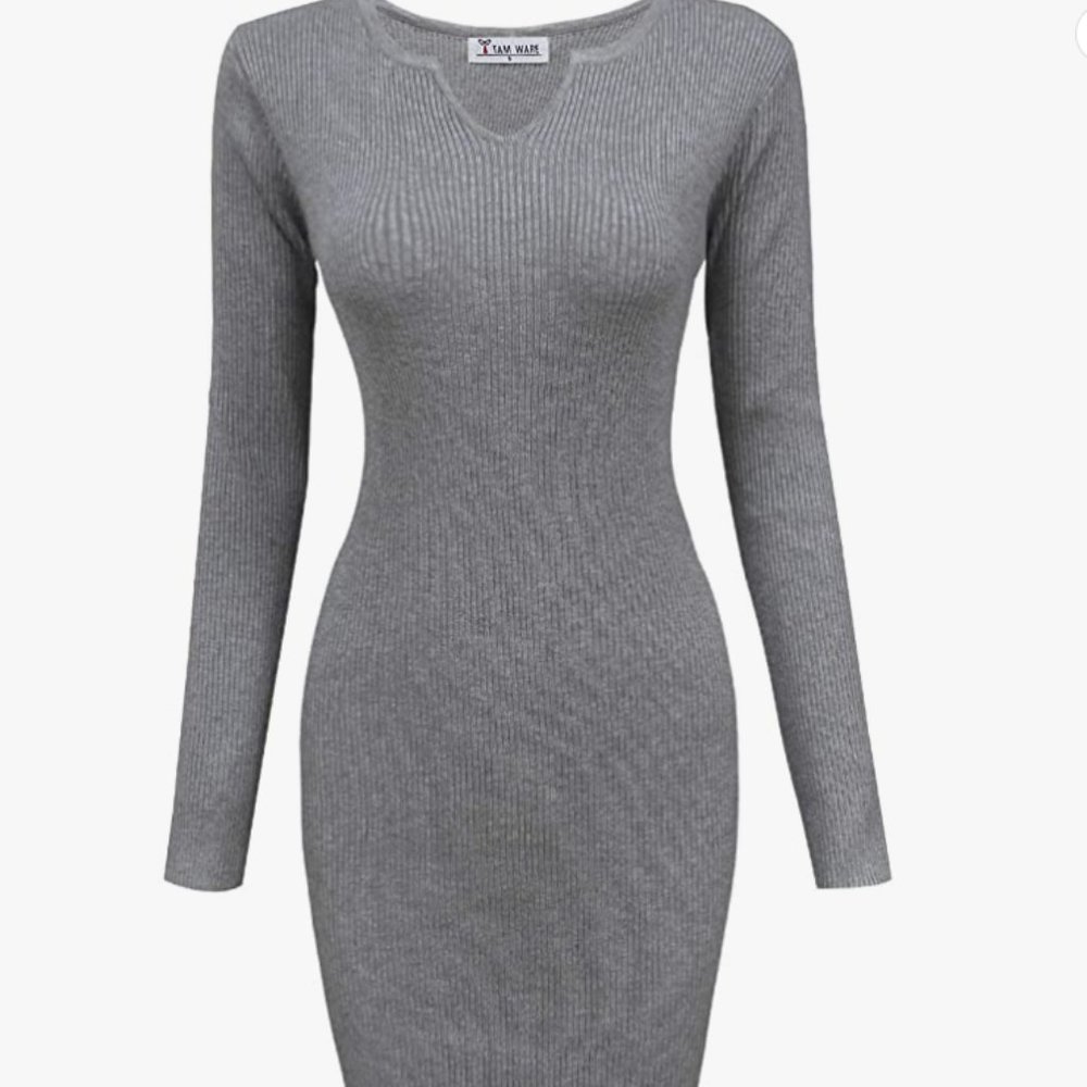 TAM WARE Womens Casual Fitted Package Hip Sweater Grey Mini Dress Size Small